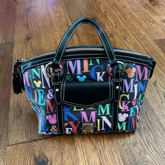Dooney & Burke Mickey & Minnie Rainbow Names Black Large Bag - Rare Pattern